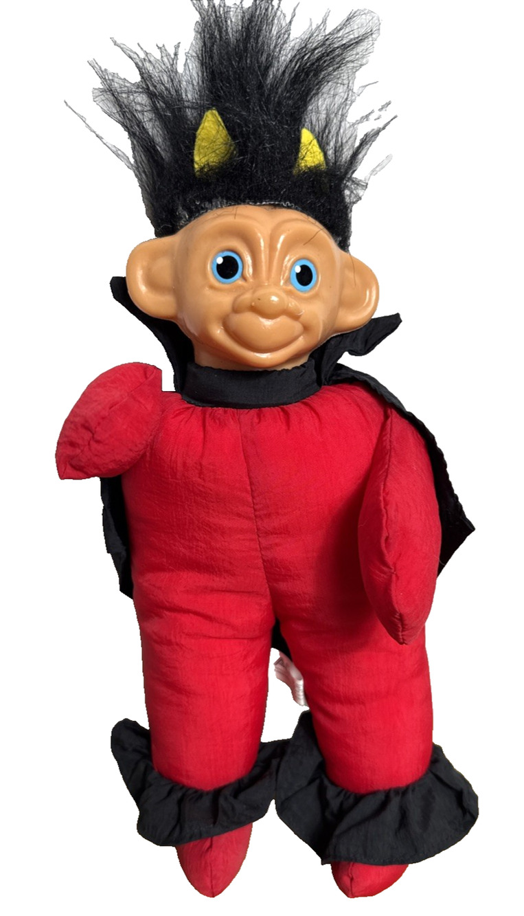 Vintage Troll Doll Devil Costume 14" Crazy Hair Plush Toy Red Black 80s 90s